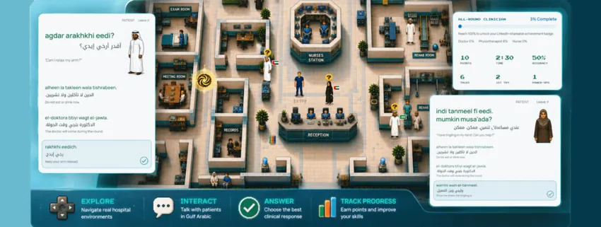 GCA: First Shift — gameplay view of the hospital with patient conversations